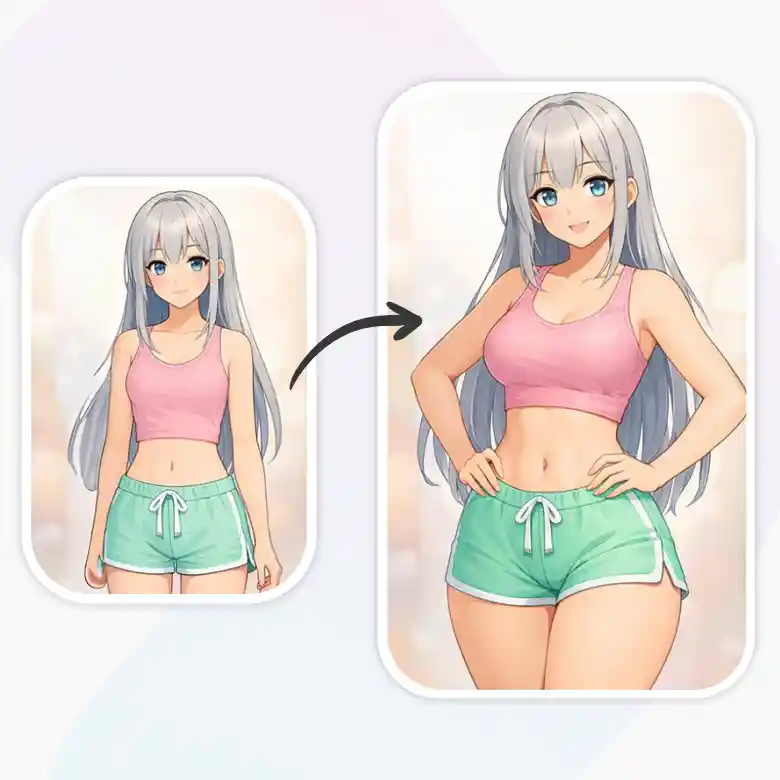 anime character reshaped using hourglass body tool for stylized body curve enhancement.